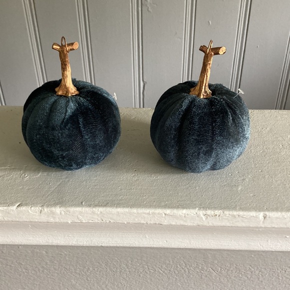 NWT Set of 2- Velvet Pumpkins- Dark Blue Fall Holiday Decorations 🎃 - Picture 15 of 16